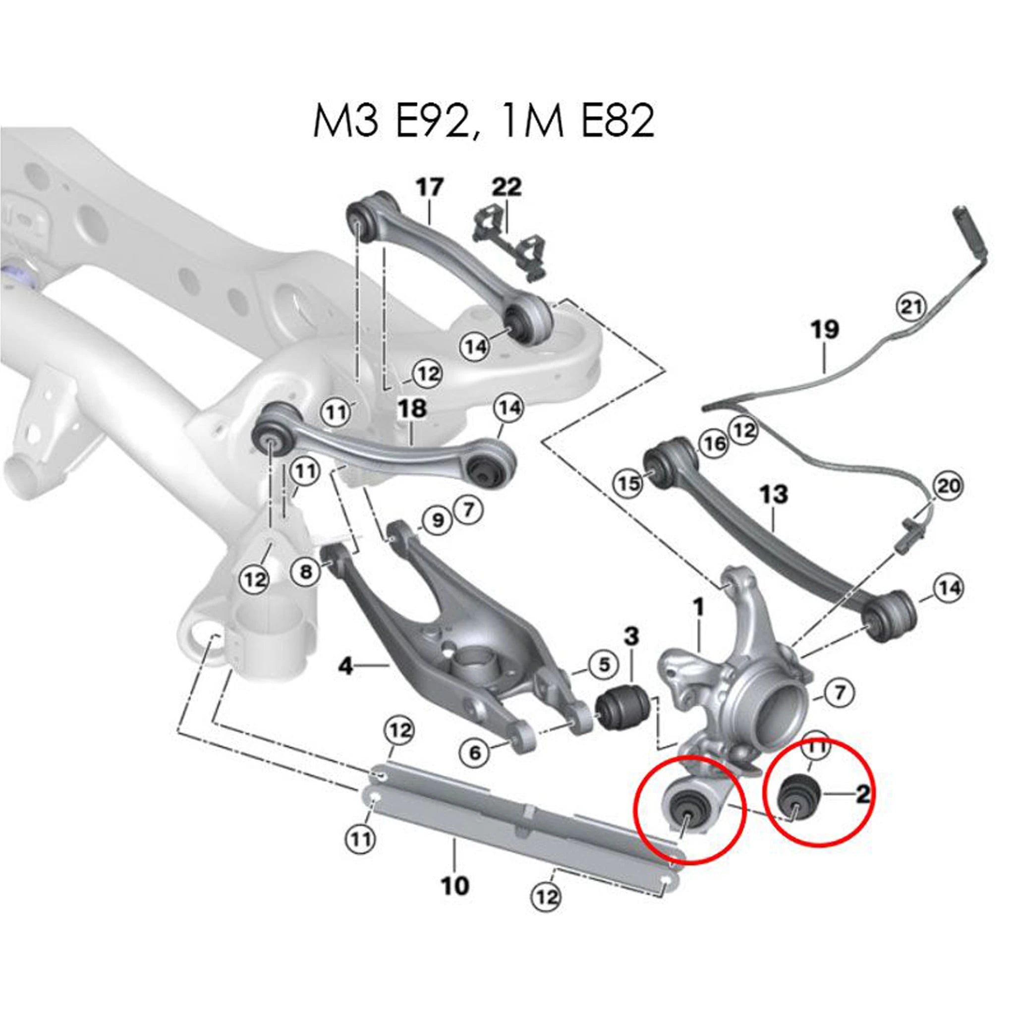 Diagram of Millway Motorsport Rear Trailing Arm Bushings BMW E9X M3/E82 1M installation location