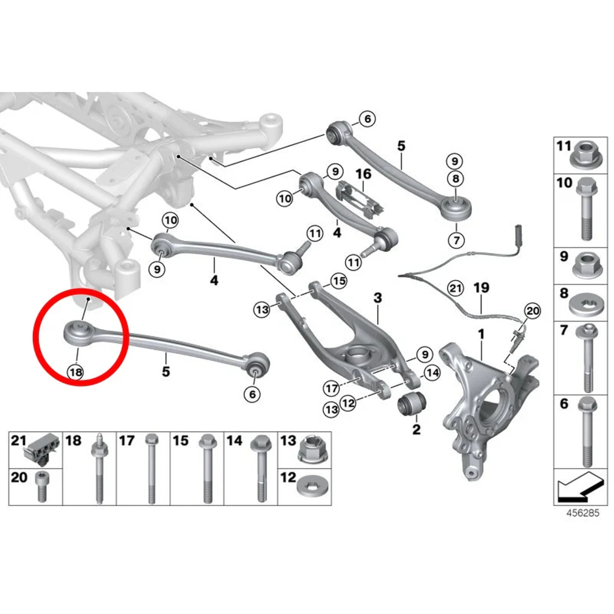 Diagram showing where Millway Motorsport Control Arm Inner Bushing is installed on BMW F8X & G8X M2/M3/M4