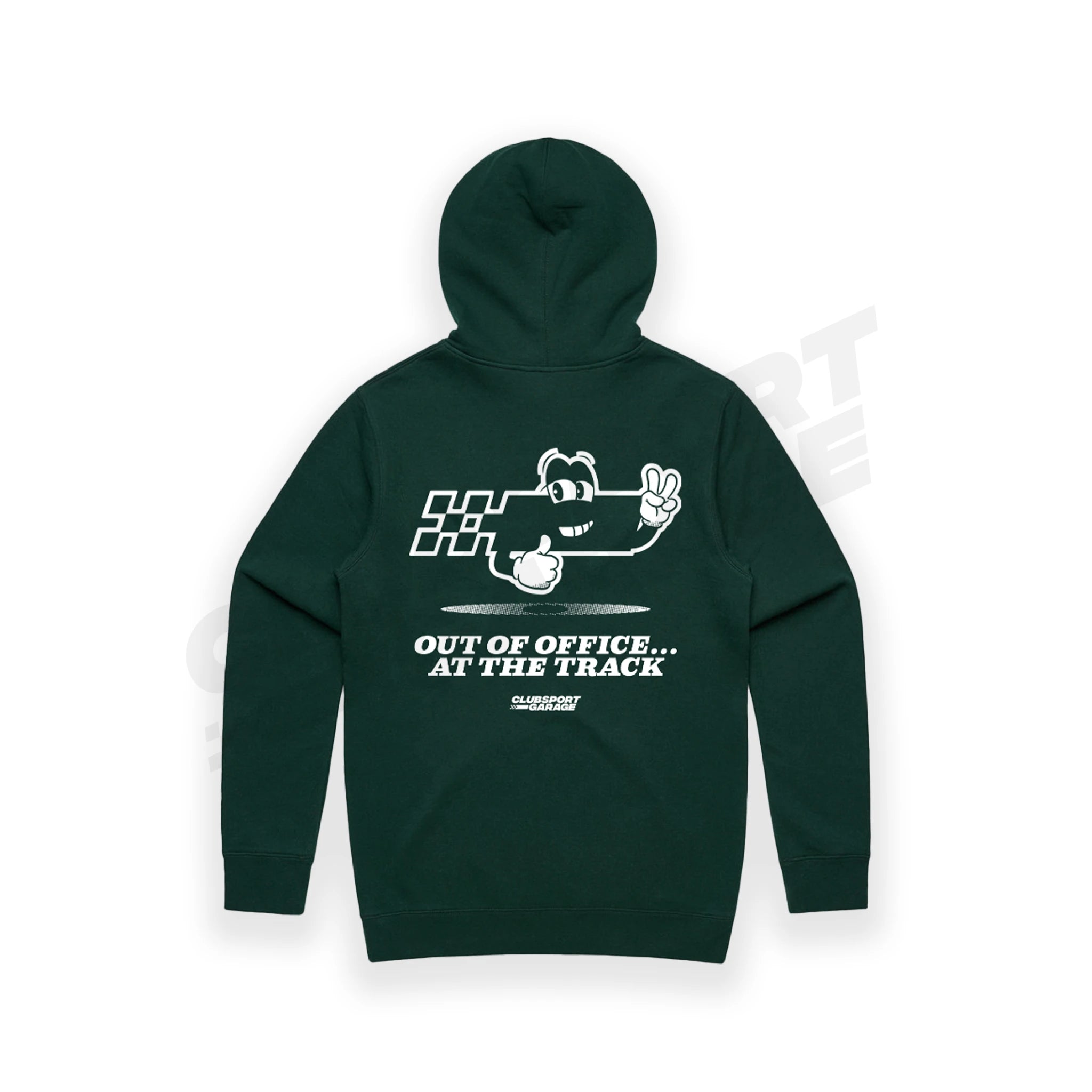 Rear Photo of At the Track Hoodie in British Racing Green